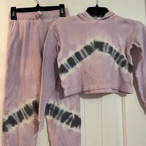 Kids Plush Hoodie & Jogger Set - Light Purple Tie-Dye size small